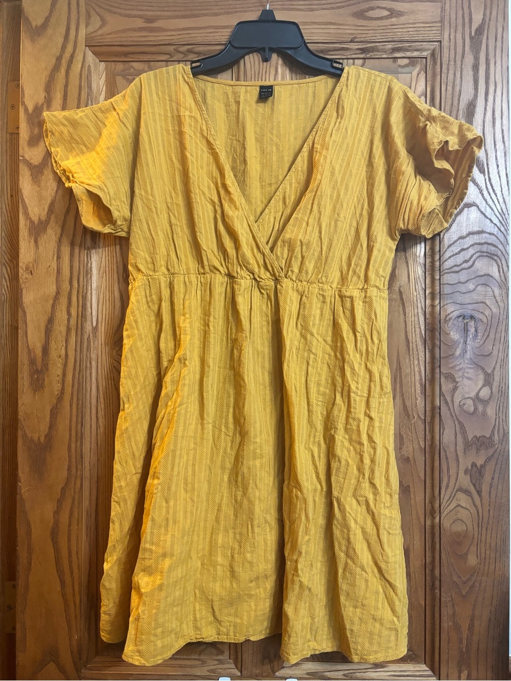 SHEIN Mustard Yellow V-Neck Flutter Sleeve Dress